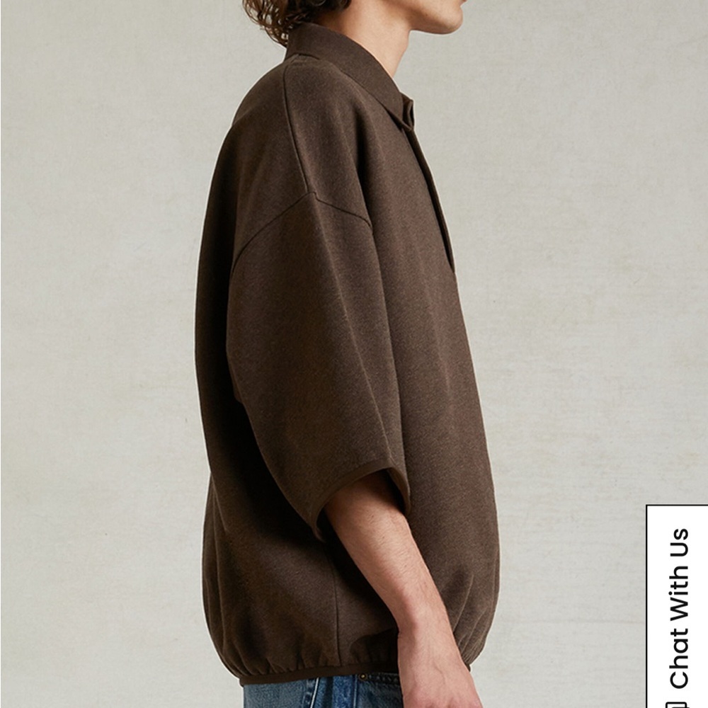 Fear of God Essentials Heather Wood 3/4 Sleeve Polo Sweatshirt Large - Picture 4 of 16